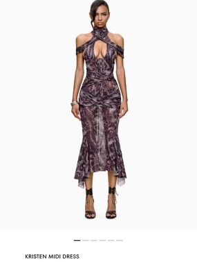 Kristen Purple Printed Cutout Midi Dress by